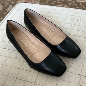 Adrienne Vittadini Black Square Toe Flats with one inch wedge. Size 6M